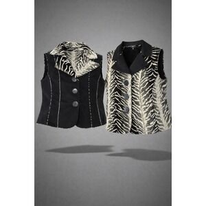 Lisa‎ International Reversible Zebra Print Faux Shearling Vest Black White XL